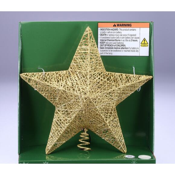 Gold Wrapped Glitter Open Star Light Up Christmas Tree Topper 11" Lit Holiday - Picture 11 of 11